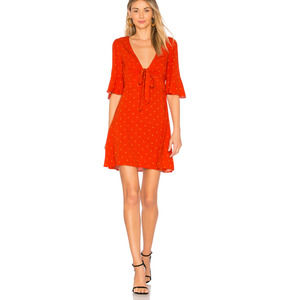 Free People Red Orange Mini Dress with Yellow Dot Accent